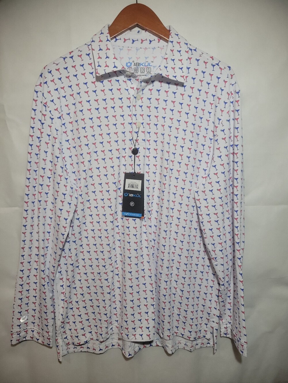 IBKUL Polo Shirt Mens Large Long Sleeve Icefil Cooling UPF 50+ Martini Golf